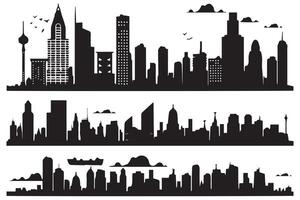set of City silhouette illustration free design vector