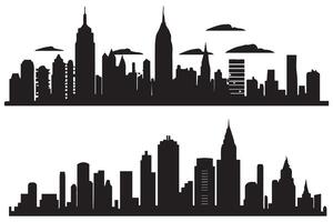 set of City silhouette in flat style. Modern urban landscapec illustration. City skyscrapers building office skyline on white background free design vector