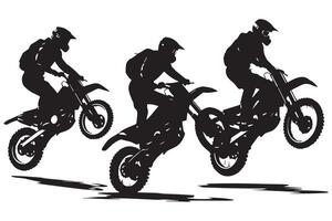 Silhouette of a biker doing freestyle tricks on his motorcycle. silhouette set free desin vector