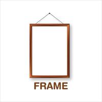 a picture frame hanging on a wall with the word frame . vector