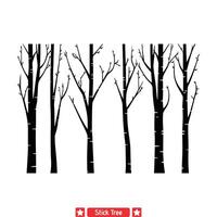 Silhouette Symphony Harmonious Stick Tree Ensemble for Creativity vector