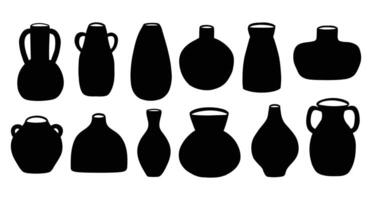 Set of ceramic vases in silhouette style. collection with isolated clay vases. Pottery vases. vector