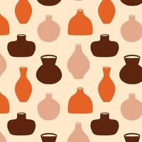 Seamless pattern with ceramic vases. Pattern with pottery vases in boho style. illustration. vector