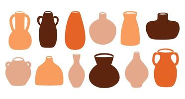 Set of ceramic vases in silhouette style. collection with isolated clay vases. Pottery vases. vector