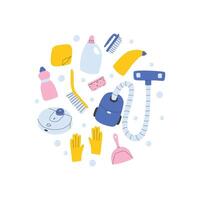 Set of cleaning elements. collection of clip art cleaning in hand drawn style. vector