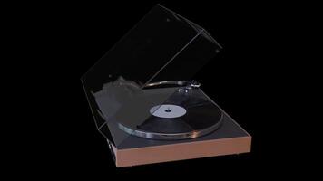 3d Realistic Retro olf vinyl record player rotating on alpha transparent background. video