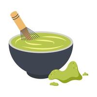 Mixing matcha powder for tea with a whisk. illustration. vector