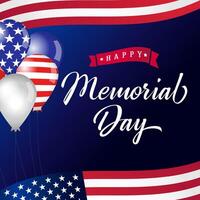 Happy Memorial Day greeting card template with 3D graphic elements vector