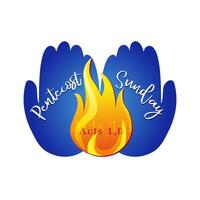 Pentecost Sunday congrats. Fire in hands logo concept. Creative sign vector