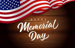 Happy Memorial Day greeting card design with 3D US flag frame vector