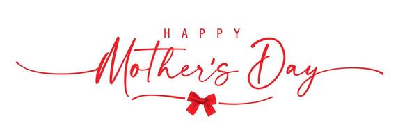 Happy Mother's Day horizontal banner with 3D red bow. Cute postcard. vector