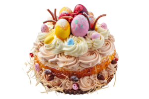 Easter Cake With Frosting and Decorated Eggs png