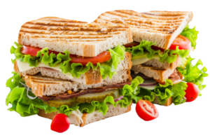 tranché sandwich avec salade et tomates png