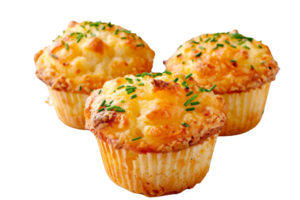 Three Cheesy Muffins on White Surface png