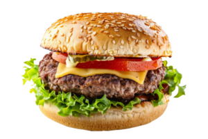 hamburguesa con queso con lechuga y Tomates en un bollo png