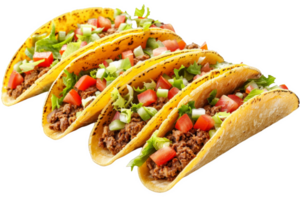 Three Tacos With Meat, Lettuce, and Tomatoes png