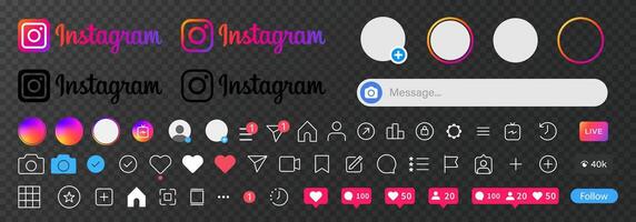 Rivne, Ukraine - April 25, 2024. Instagram app interface buttons. Editorial icon set. vector