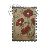 Vintage Botanical Postage Stamp. Old Mail Postmark with Flower Isolated on Transparent Background png