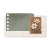 Vintage Scrapbook Sticky Notes with Flowers. Scrapbook Memo Isolated on Transparent Background png