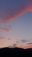 Twilight and dawn sky with cumulus cloud vertical time lapse in an evening. video