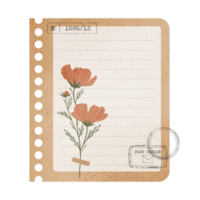 Vintage Scrapbook Sticky Notes with Flowers. Scrapbook Memo Isolated on Transparent Background png
