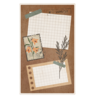 Vintage Scrapbook Sticky Notes with Flowers. Scrapbook Memo Isolated on Transparent Background png