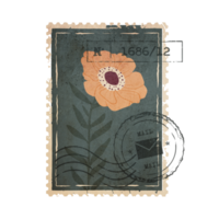 Vintage Botanical Postage Stamp. Old Mail Postmark with Flower Isolated on Transparent Background png