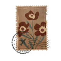 Vintage Botanical Postage Stamp. Old Mail Postmark with Flower Isolated on Transparent Background png