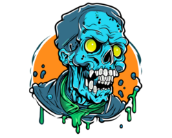 cartoon zombie skull on transparent background png