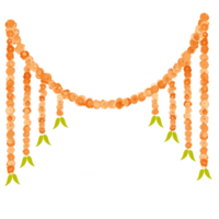 Indian traditional orange garland with green leaves png