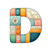 The letter D is made up of many different colored pieces of fabric png