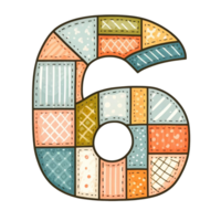 The number 6 is made up of many different pieces of fabric png