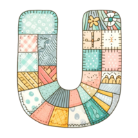 The letter U is made up of many different pieces of fabric png