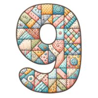 The number nine is made up of many different colored squares png