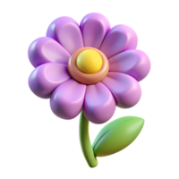 3D purple flower icon with a vibrant yellow center, perfect for spring themes, digital design, and creative projects png