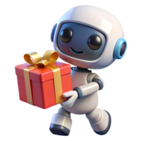 3d schattig robot met geschenk, perfect voor reclame, feestelijk groet kaarten, en tech presentaties. png