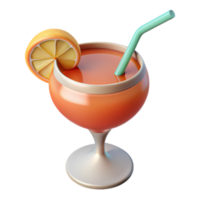 3d orange cocktail icon with slice and straw, perfect for bar app, drink menu, and summer graphics png