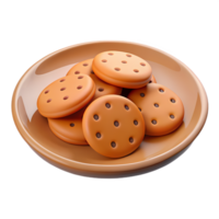 3d chocolate chip cookies on a plate, perfect for bakery, dessert menu visuals, and sweet treat design projects png