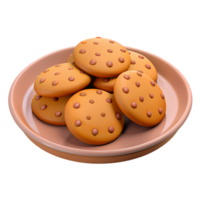 Realistic 3d cookies on plate, digital design for bakery marketing, culinary graphics, editable dessert illustration, food advertising content png