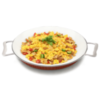Migas Tex Mex scramble in glass pan tortilla strips scattered Food and Culinary concept png