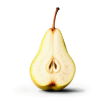 Pear with sliced half and core exposed in juicy flesh levitating Food and culinary concept png