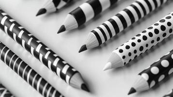 Blank mockup of a set of pencils with different patterns allowing for endless customization possibilities. photo