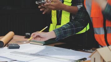 Business Meeting Time with Architecture Interior Designer and Engineering. Meeting and Discussion about Construction Progress in work and Figures denoting of Accounting and Financial video