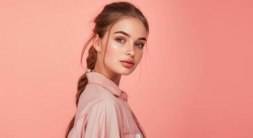 Beautiful close-up portrait of a model with natural makeup photo