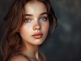 hermosa de cerca retrato de un modelo con natural maquillaje foto