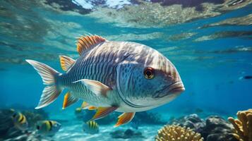 Tropical fish on coral reef. Beautiful underwater world with corals and tropical fish. photo