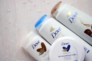 KYIV, UKRAINE - FEBRUARY 27, 2024 Production of Dove is a personal care brand by Unilever photo