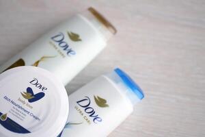 KYIV, UKRAINE - FEBRUARY 27, 2024 Production of Dove is a personal care brand by Unilever photo