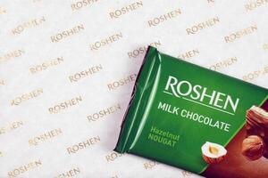 KHARKIV, UKRAINE - JANUARY 2, 2021 Roshen chocolate production. Roshen Confectionery Corporation is a Ukrainian confectionery manufacturing group photo