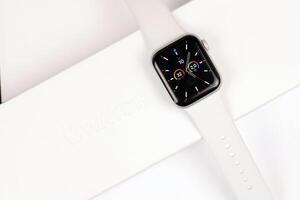 KYIV, UKRAINE - 4 MAY, 2023 Apple Watch series five 5 on white background photo
